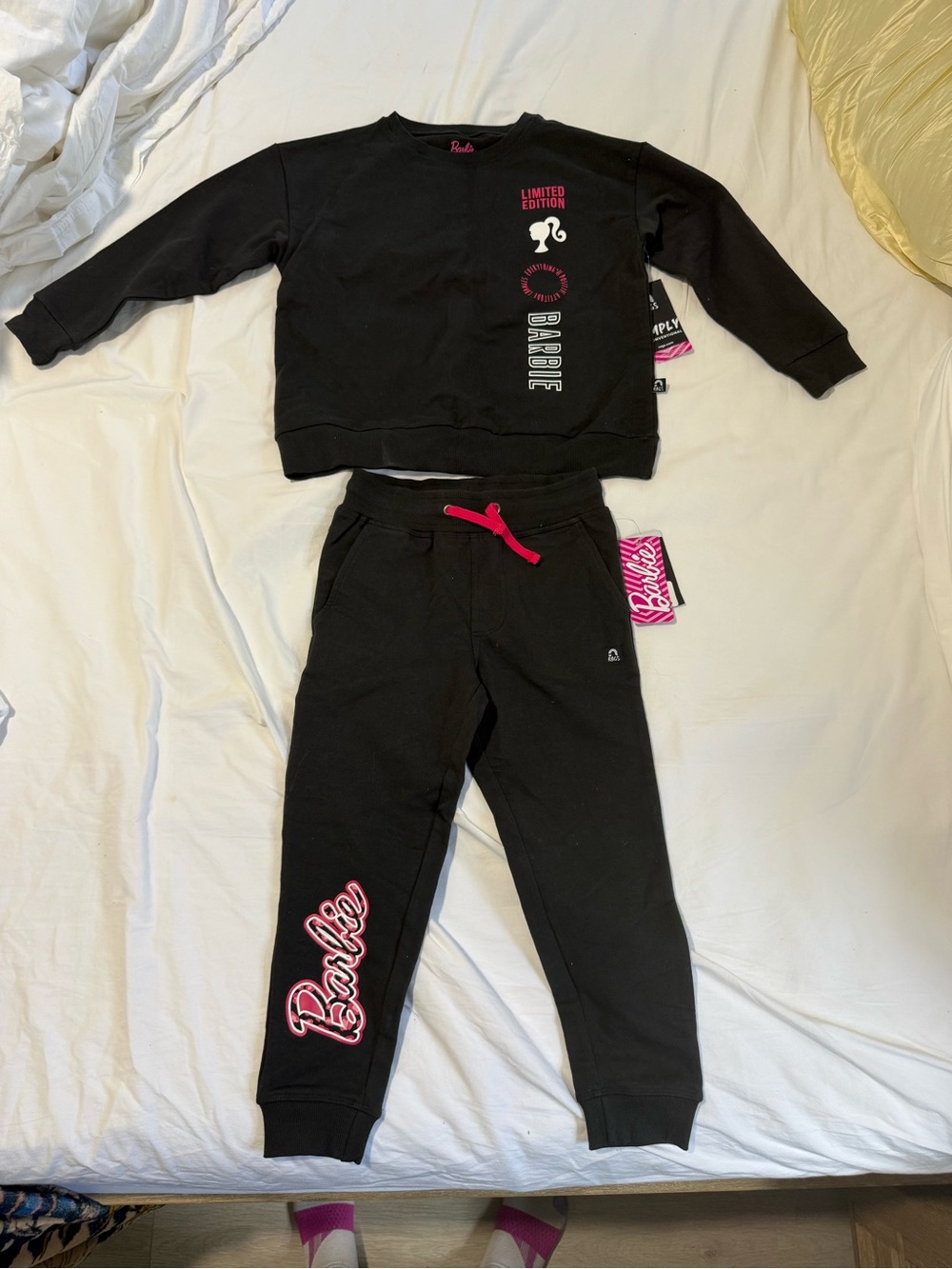 Rags to Raches Black Sweatshirt & Joggers Set with Pink Accents